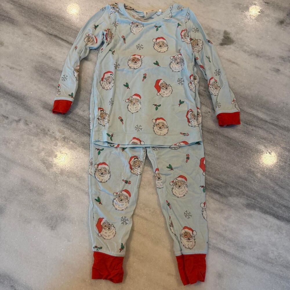 Tullabee Light Blue Santa Print PJ Set 2T Bamboo 2pc